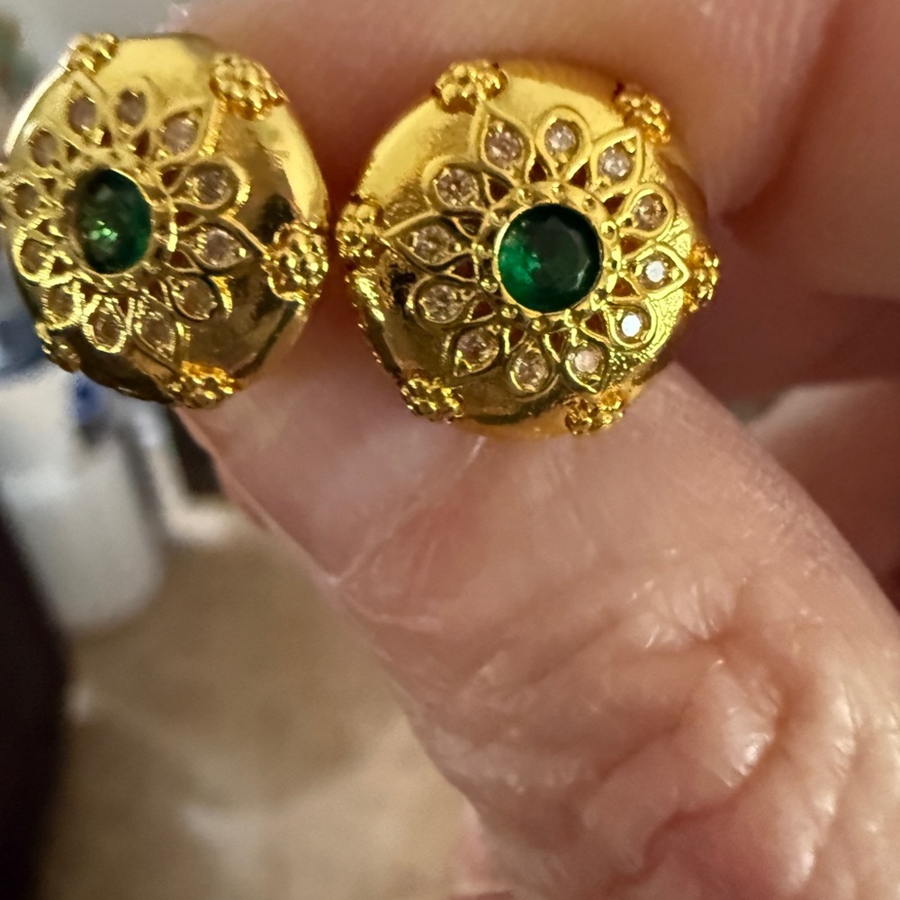 Elegant Gold and Green Floral Earrings